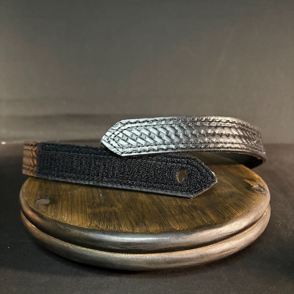 Boston Leather Garrison Belt Size 26" Hook N Loop Basketweave Black 6530
